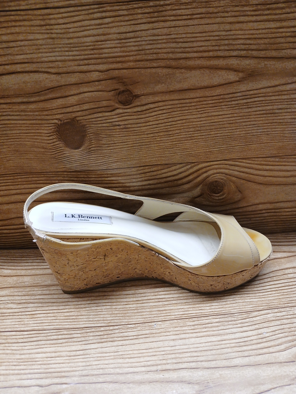 LK Bennett Cream Peep-Toe Cork Wedge Slingbacks